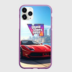 Чехол iPhone 11 Pro матовый GTA 6 logo auto, цвет: 3D-фиолетовый
