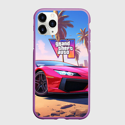 Чехол iPhone 11 Pro матовый GTA 6 logo auto style / 3D-Фиолетовый – фото 1