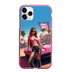 Чехол iPhone 11 Pro матовый GTA 6 girl logo, цвет: 3D-малиновый