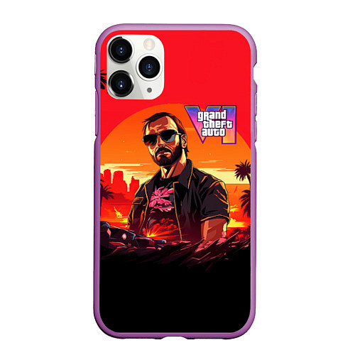 Чехол iPhone 11 Pro матовый GTA 6 logo персонаж / 3D-Фиолетовый – фото 1