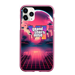 Чехол iPhone 11 Pro матовый GTA 6 logo retro night, цвет: 3D-малиновый