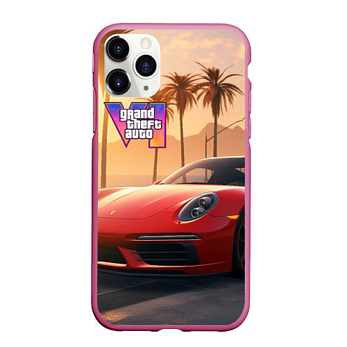 Чехол iPhone 11 Pro матовый GTA 6 logo auto style / 3D-Малиновый – фото 1