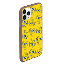 Чехол iPhone 11 Pro матовый Узор - цветы гжель на желтом фоне, цвет: 3D-коричневый — фото 2