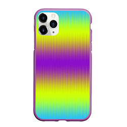 Чехол iPhone 11 Pro матовый Неоновые салатовые и фиолетовые полосы