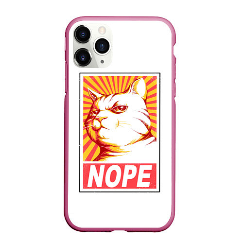 Чехол iPhone 11 Pro матовый Nope - cat / 3D-Малиновый – фото 1