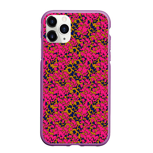 Чехол iPhone 11 Pro матовый Взаимосвязанные листочки, розового жёлтого и синег / 3D-Фиолетовый – фото 1