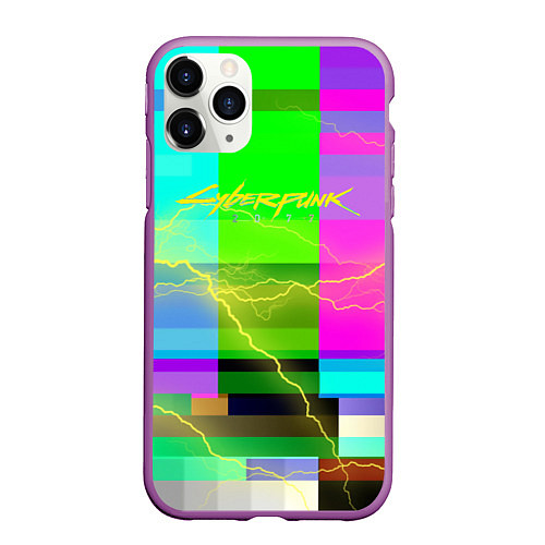Чехол iPhone 11 Pro матовый Syberpunk молнии экран / 3D-Фиолетовый – фото 1