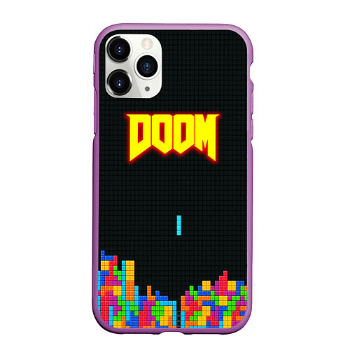 Чехол iPhone 11 Pro матовый Doom x tetrix коллабарация / 3D-Фиолетовый – фото 1