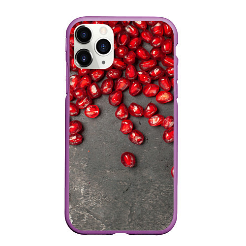 Чехол iPhone 11 Pro матовый Гранат зёрна граната на сером / 3D-Фиолетовый – фото 1
