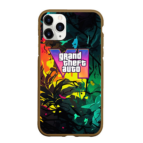 Чехол iPhone 11 Pro матовый GTA 6 logo абстрактные листья / 3D-Коричневый – фото 1