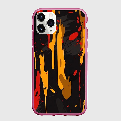 Чехол iPhone 11 Pro матовый Красные желтые оранжевые пятна краски абстракция / 3D-Малиновый – фото 1