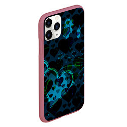 Чехол iPhone 11 Pro матовый Сердечки узоры, цвет: 3D-малиновый — фото 2