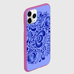 Чехол iPhone 11 Pro матовый Узоры гжель на сиреневом фоне, цвет: 3D-фиолетовый — фото 2