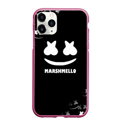 Чехол iPhone 11 Pro матовый Marshmello белое лого, цвет: 3D-малиновый