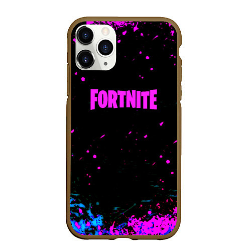 Чехол iPhone 11 Pro матовый Fortnite неоновые брызги красок / 3D-Коричневый – фото 1