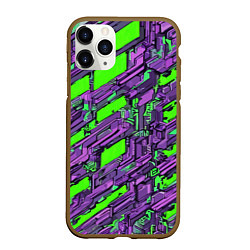 Чехол iPhone 11 Pro матовый Фиолетовые фрагменты на зелёном фоне