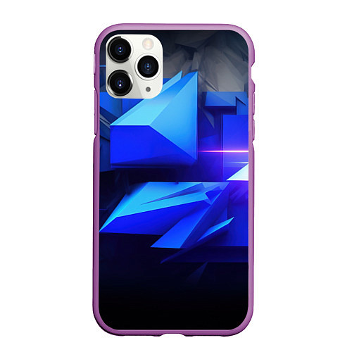 Чехол iPhone 11 Pro матовый Black blue background abstract / 3D-Фиолетовый – фото 1