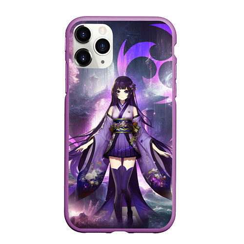 Чехол iPhone 11 Pro матовый Genshin Impact - character Raiden / 3D-Фиолетовый – фото 1