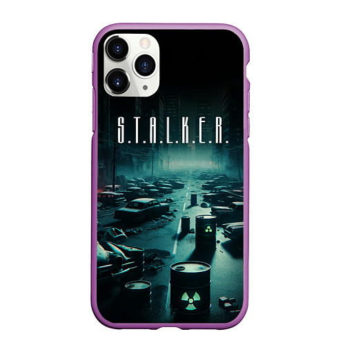 Чехол iPhone 11 Pro матовый S T A L K E R - City / 3D-Фиолетовый – фото 1