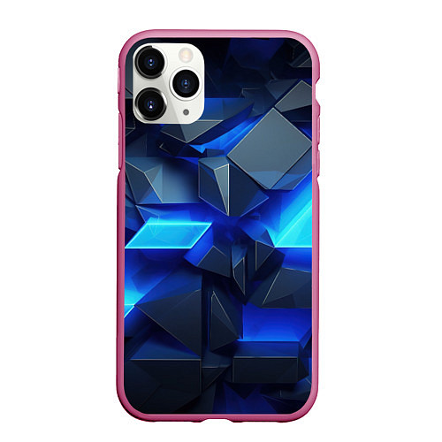 Чехол iPhone 11 Pro матовый Черно-синий абстрактный фон / 3D-Малиновый – фото 1