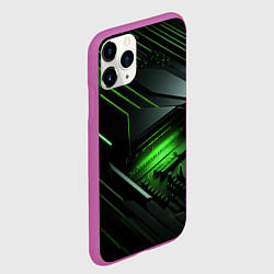Чехол iPhone 11 Pro матовый Металл и зеленый яркий неоновый свет, цвет: 3D-фиолетовый — фото 2