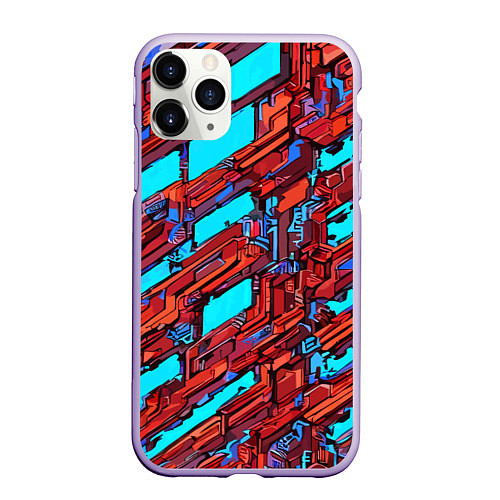Чехол iPhone 11 Pro матовый Красные фрагменты на голубом фоне / 3D-Светло-сиреневый – фото 1