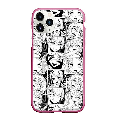 Чехол iPhone 11 Pro матовый Ahegao узор / 3D-Малиновый – фото 1