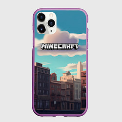Чехол iPhone 11 Pro матовый Minecraft город и лого