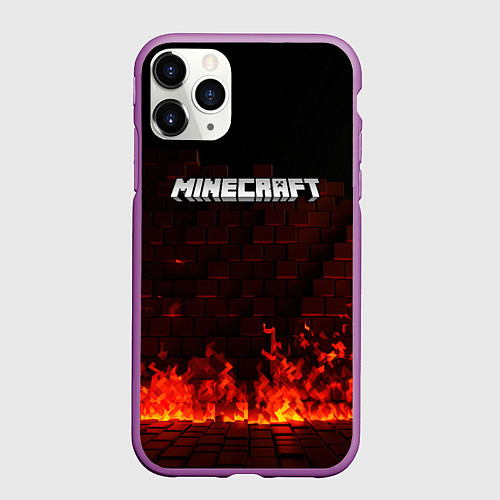 Чехол iPhone 11 Pro матовый Minecraft fire logo / 3D-Фиолетовый – фото 1