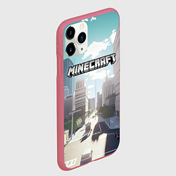 Чехол iPhone 11 Pro матовый Minecraft дневной город, цвет: 3D-малиновый — фото 2