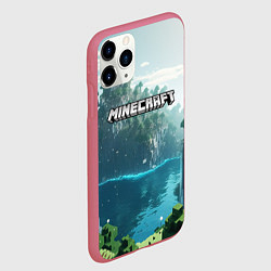Чехол iPhone 11 Pro матовый Minecraft logo map, цвет: 3D-малиновый — фото 2
