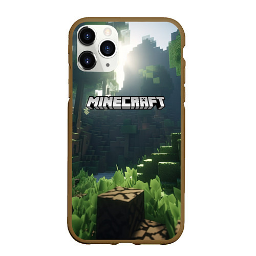 Чехол iPhone 11 Pro матовый Minecraft logo world / 3D-Коричневый – фото 1