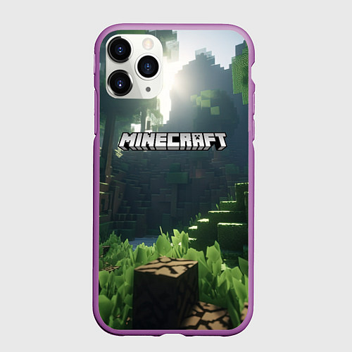 Чехол iPhone 11 Pro матовый Minecraft logo world / 3D-Фиолетовый – фото 1