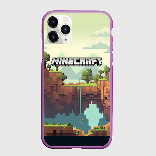 Чехол iPhone 11 Pro матовый Minecraft logo квадратный мир / 3D-Фиолетовый – фото 1