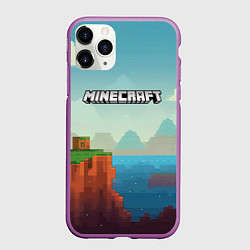 Чехол iPhone 11 Pro матовый Minecraft logo квадратный мир, цвет: 3D-фиолетовый
