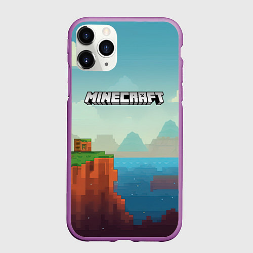 Чехол iPhone 11 Pro матовый Minecraft logo квадратный мир / 3D-Фиолетовый – фото 1