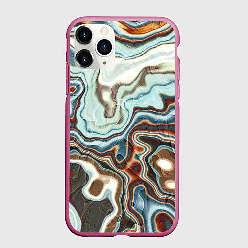Чехол iPhone 11 Pro матовый Мраморная текстура / 3D-Малиновый – фото 1