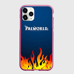Чехол iPhone 11 Pro матовый Palworld logo fire, цвет: 3D-малиновый