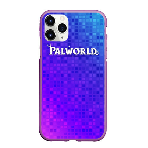 Чехол iPhone 11 Pro матовый Palworld лого на яркой мозаике / 3D-Фиолетовый – фото 1