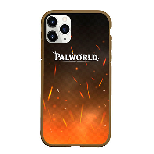 Чехол iPhone 11 Pro матовый Palworld лого на фоне огня / 3D-Коричневый – фото 1