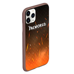 Чехол iPhone 11 Pro матовый Palworld лого на фоне огня, цвет: 3D-коричневый — фото 2