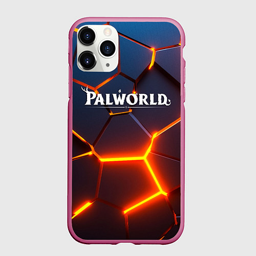 Чехол iPhone 11 Pro матовый Palworld logo разлом плит / 3D-Малиновый – фото 1