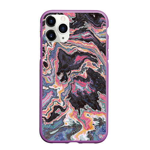 Чехол iPhone 11 Pro матовый Мраморный узор разноцветный / 3D-Фиолетовый – фото 1