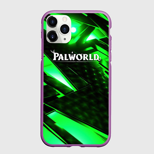 Чехол iPhone 11 Pro матовый Palworld logo green neon / 3D-Фиолетовый – фото 1