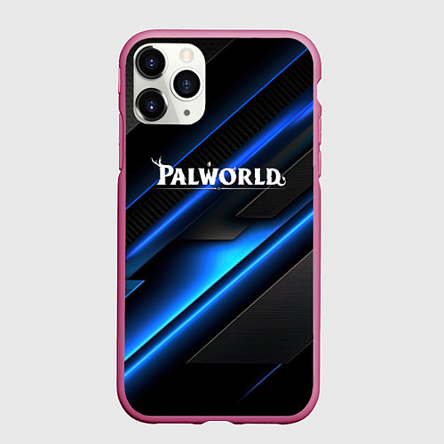 Чехол iPhone 11 Pro матовый Palworld logo blue neon abstract / 3D-Малиновый – фото 1