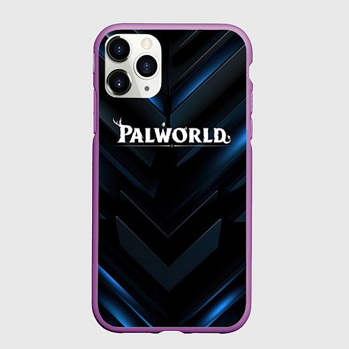 Чехол iPhone 11 Pro матовый Palworld logo blue neon abstract black / 3D-Фиолетовый – фото 1