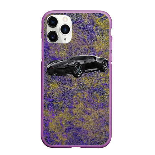 Чехол iPhone 11 Pro матовый Бугатти диво черная / 3D-Фиолетовый – фото 1