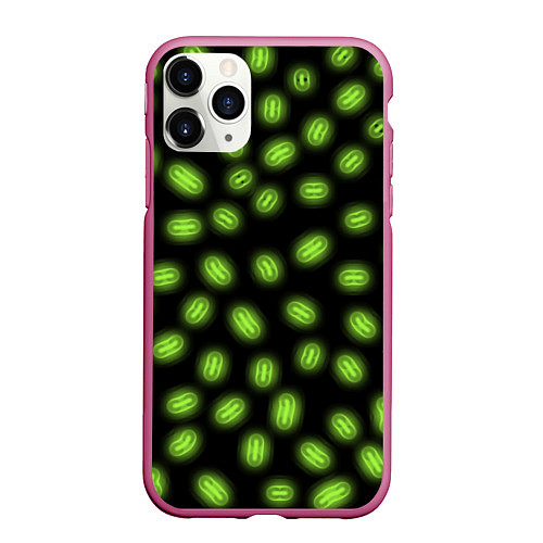 Чехол iPhone 11 Pro матовый Неоновая имитация бактерий / 3D-Малиновый – фото 1