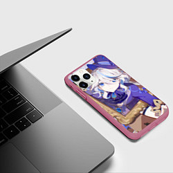 Чехол iPhone 11 Pro матовый Genshin Impact Furina улыбка картина, цвет: 3D-малиновый — фото 2