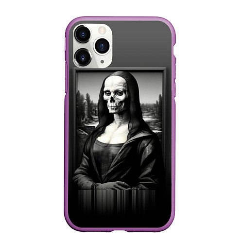 Чехол iPhone 11 Pro матовый Мона Лиза Black skull / 3D-Фиолетовый – фото 1